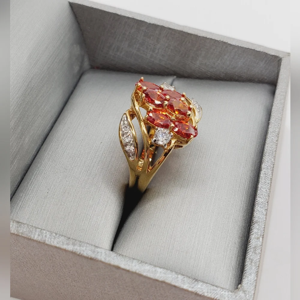 Genuine Mandarin Spessartite Orange Garnet Yellow Gold Tone / 925 Silver Ring